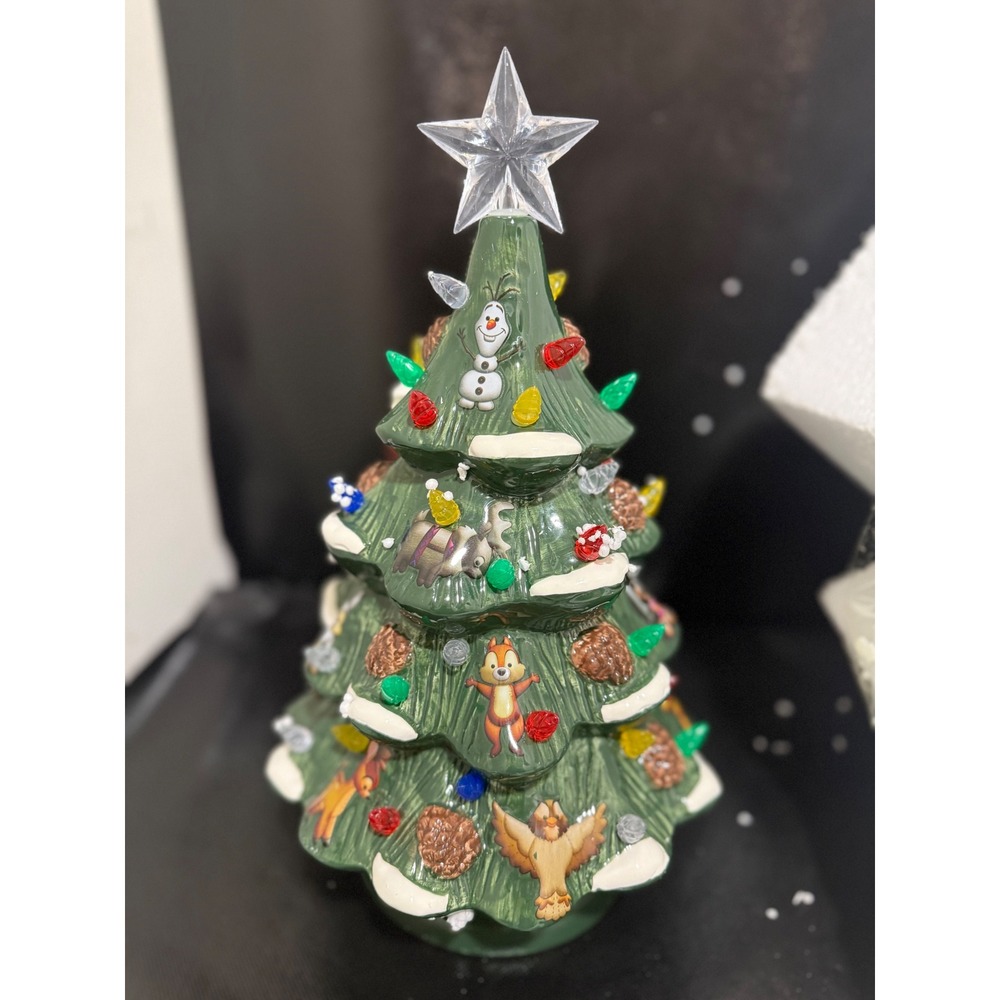 Disney Parks Retro Ceramic Light Up Christmas‎ Tree Olaf Chipmunk Reindeer Star